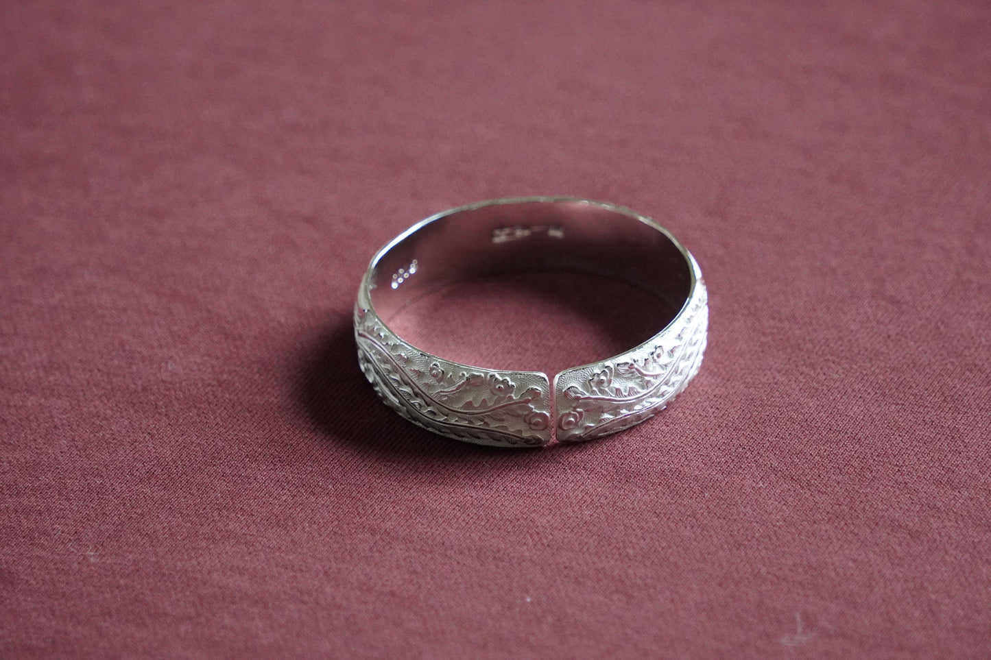 Lotus Motif Tibetan Silver Bangle