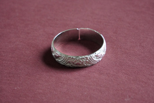 Lotus Motif Tibetan Silver Bangle